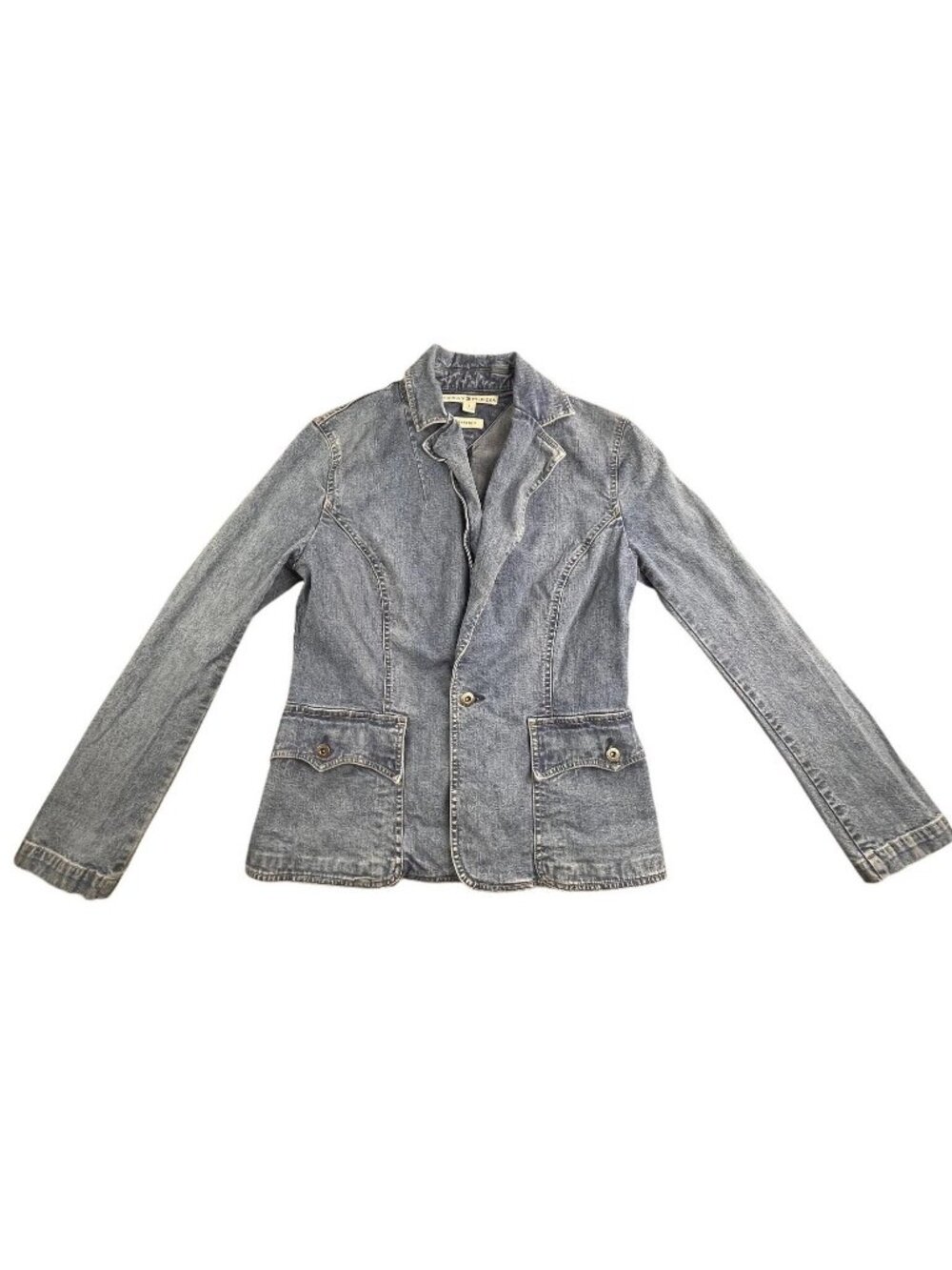 Vintage Tommy Hilfiger Denim Jean Jacket Women 4 Blue Stretch Y2K Button up - Picture 1 of 15